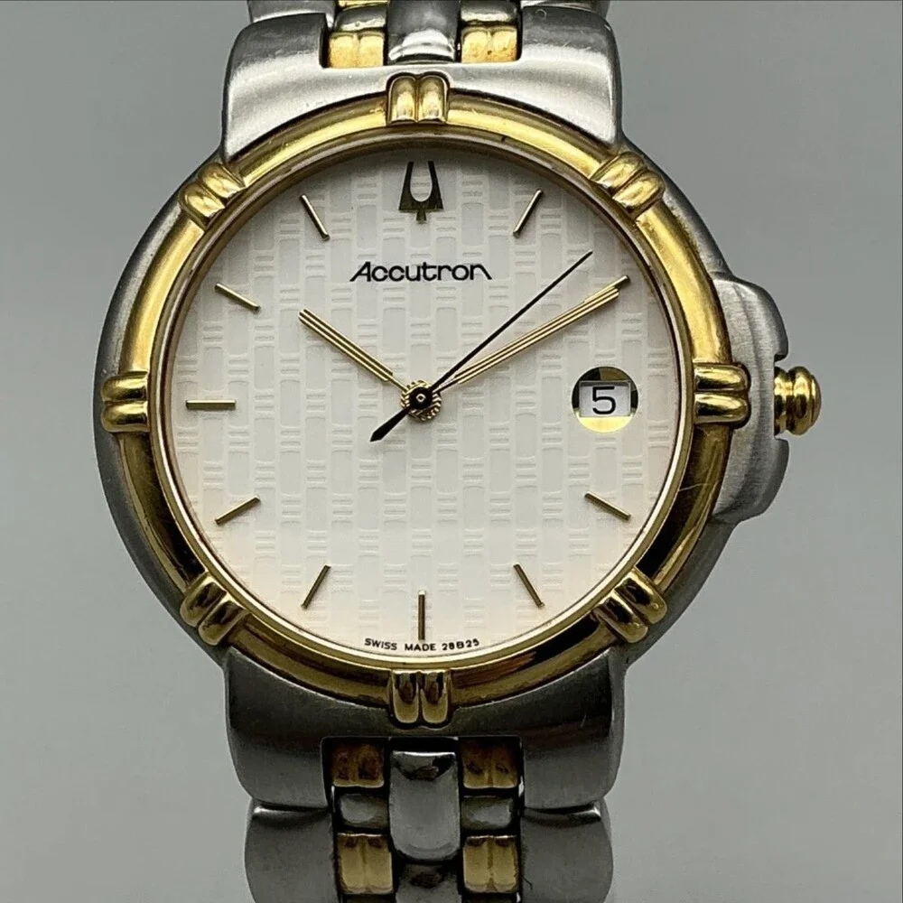 Vintage Bulova Accutron Mens Watch 34mm 28B25 Two Tone Bracelet New Battery 7